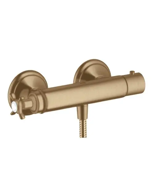 Brausethermostat mit Kreuzgriff in Brushed Bronze. Aufputzmontage, geeignet für die Verwendung mit AXOR Produkten.